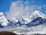10 Triangle And Pemthang Ri From Taro Tso Triangle (6600m) and Pemthang Ri (6842m) from Tara Tso. The trail to Advanced Base Camp goes around the ridge between the two mountains.